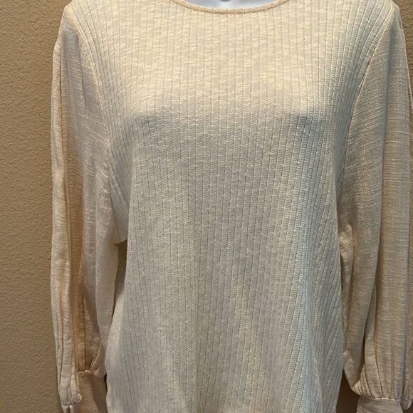 Zara Cream sweater ribbed knit long balloon linen sleeves tie shirt size‎ medium - Picture 2 of 10